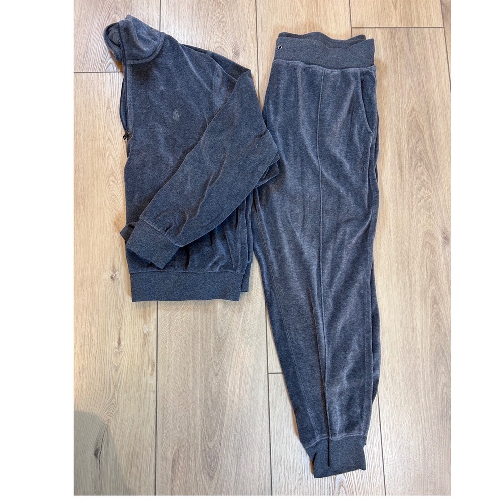 Polo Ralph Lauren Women Gray Velour Tracksuit Set Quarter Zip Pullover Jogger XL
